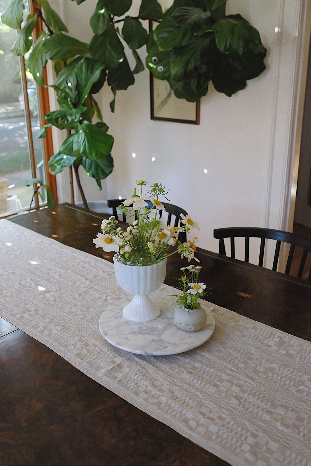 milk glass compote vase with glass flower frog