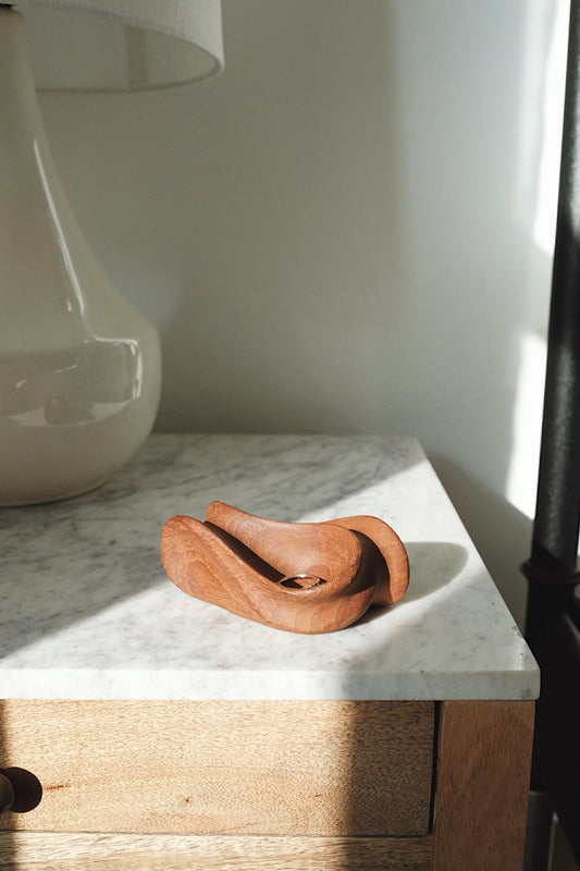 teak sculptural catchall