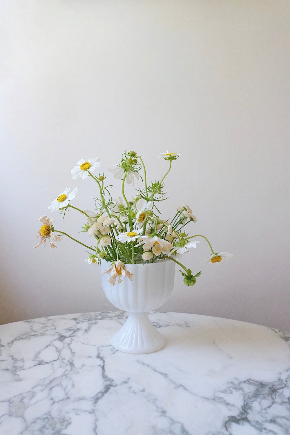 milk glass compote vase with glass flower frog