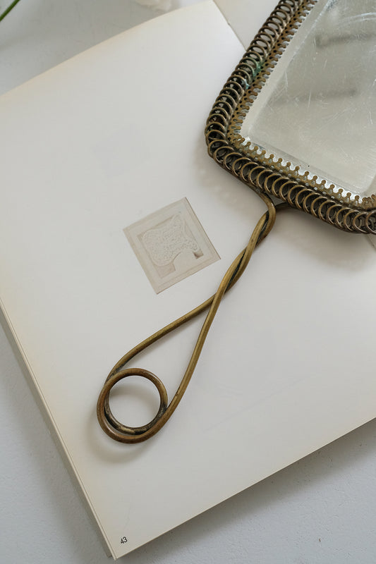 antique brass hand mirror