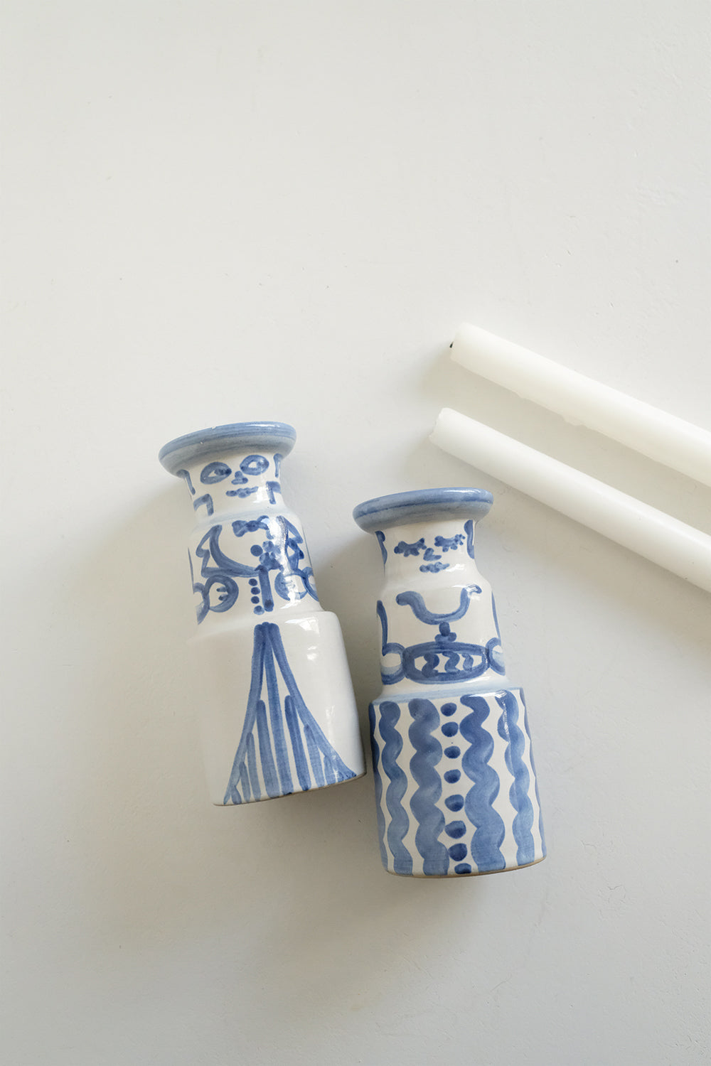 ceramic folk candlesticks - set of 2