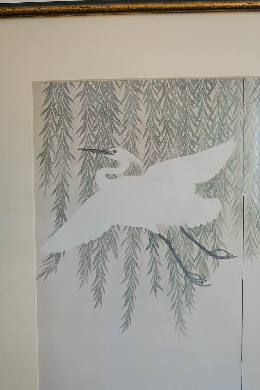 "white crane and willow tree"