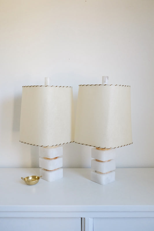 italian stacked alabaster lamps - set of 2
