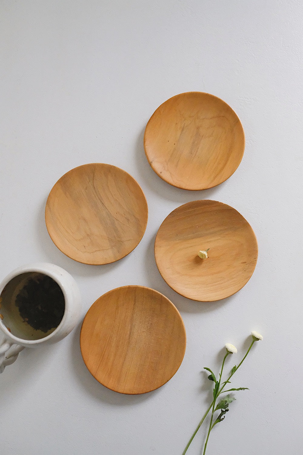 small wood plates - set of 4