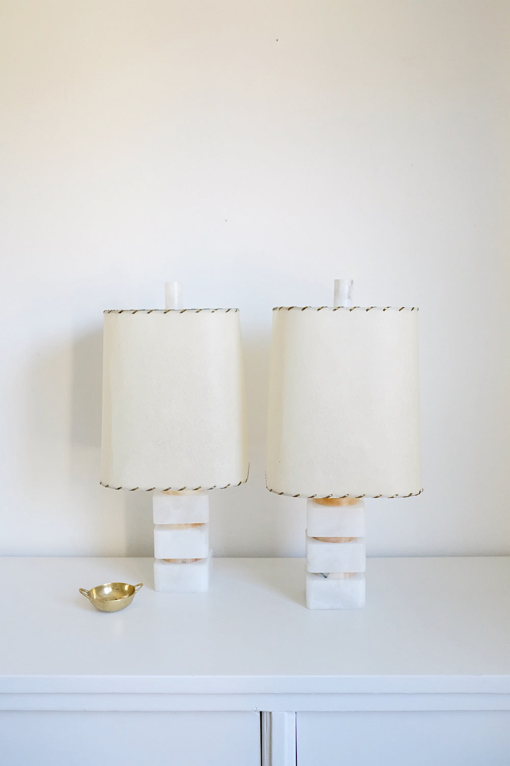 italian stacked alabaster lamps - set of 2