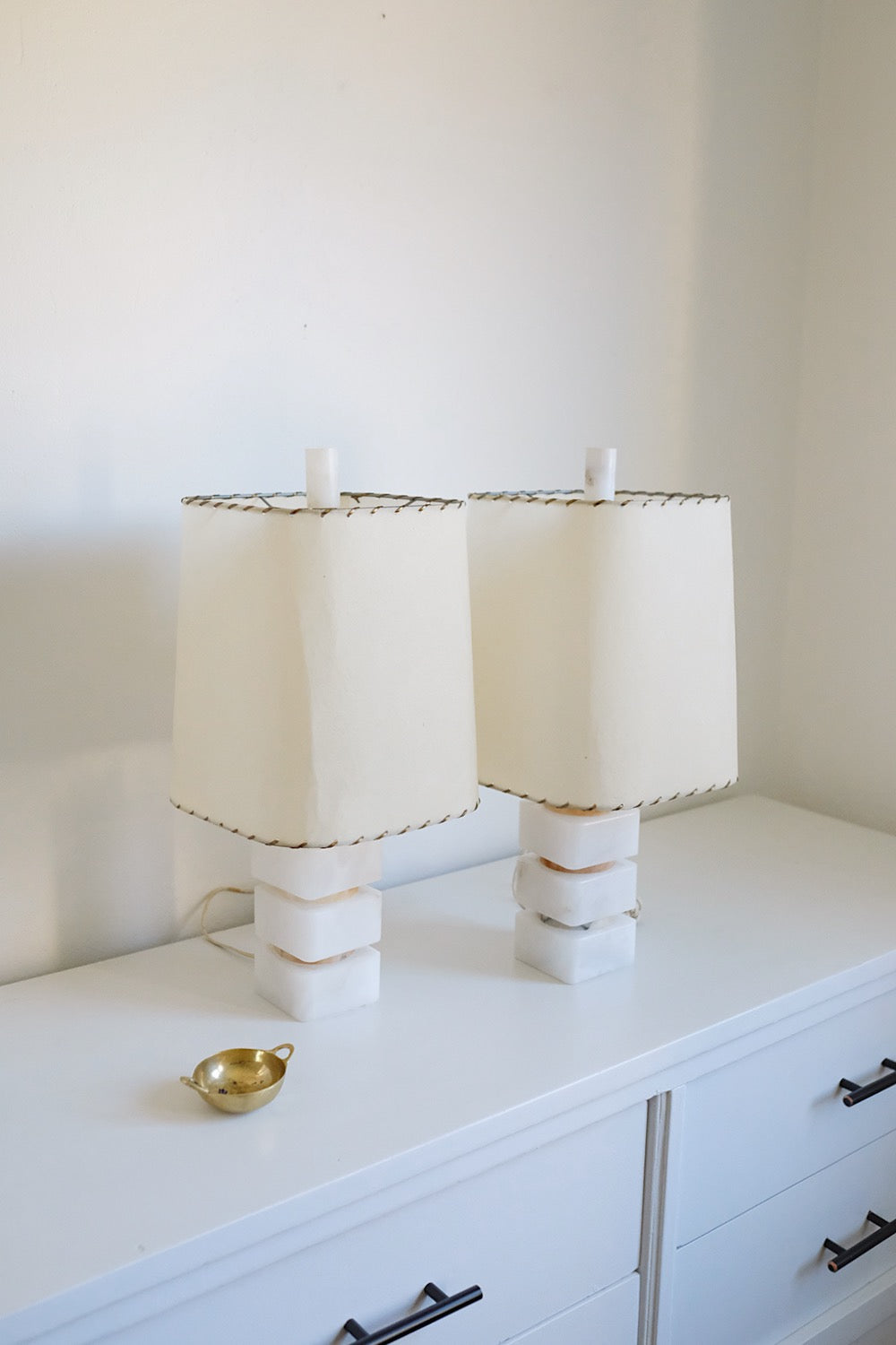 italian stacked alabaster lamps - set of 2