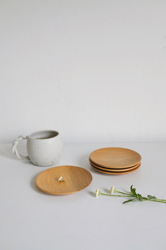 small wood plates - set of 4
