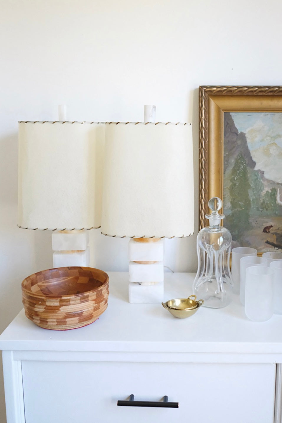 italian stacked alabaster lamps - set of 2