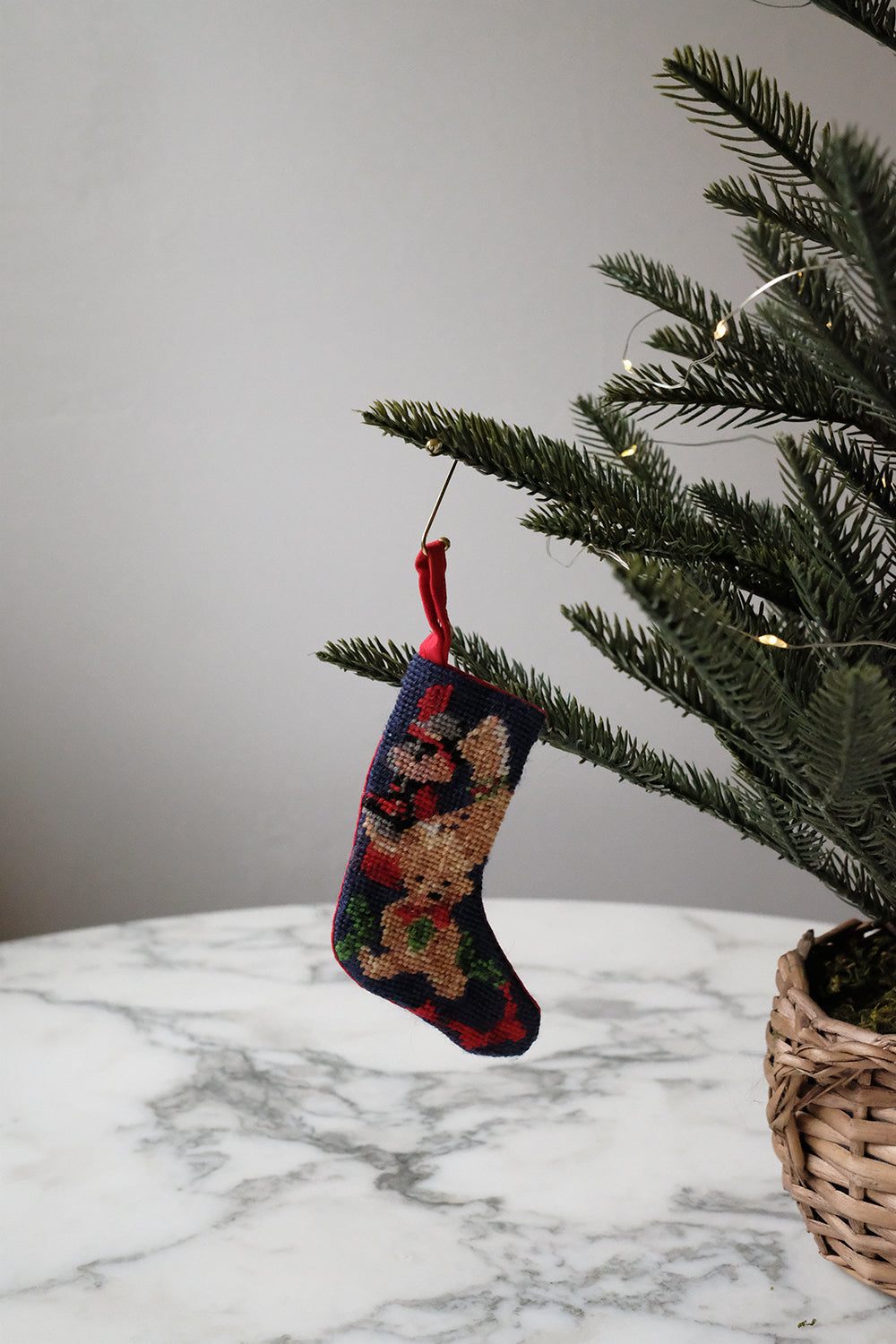 mini needlepoint stocking ornaments - set of 6