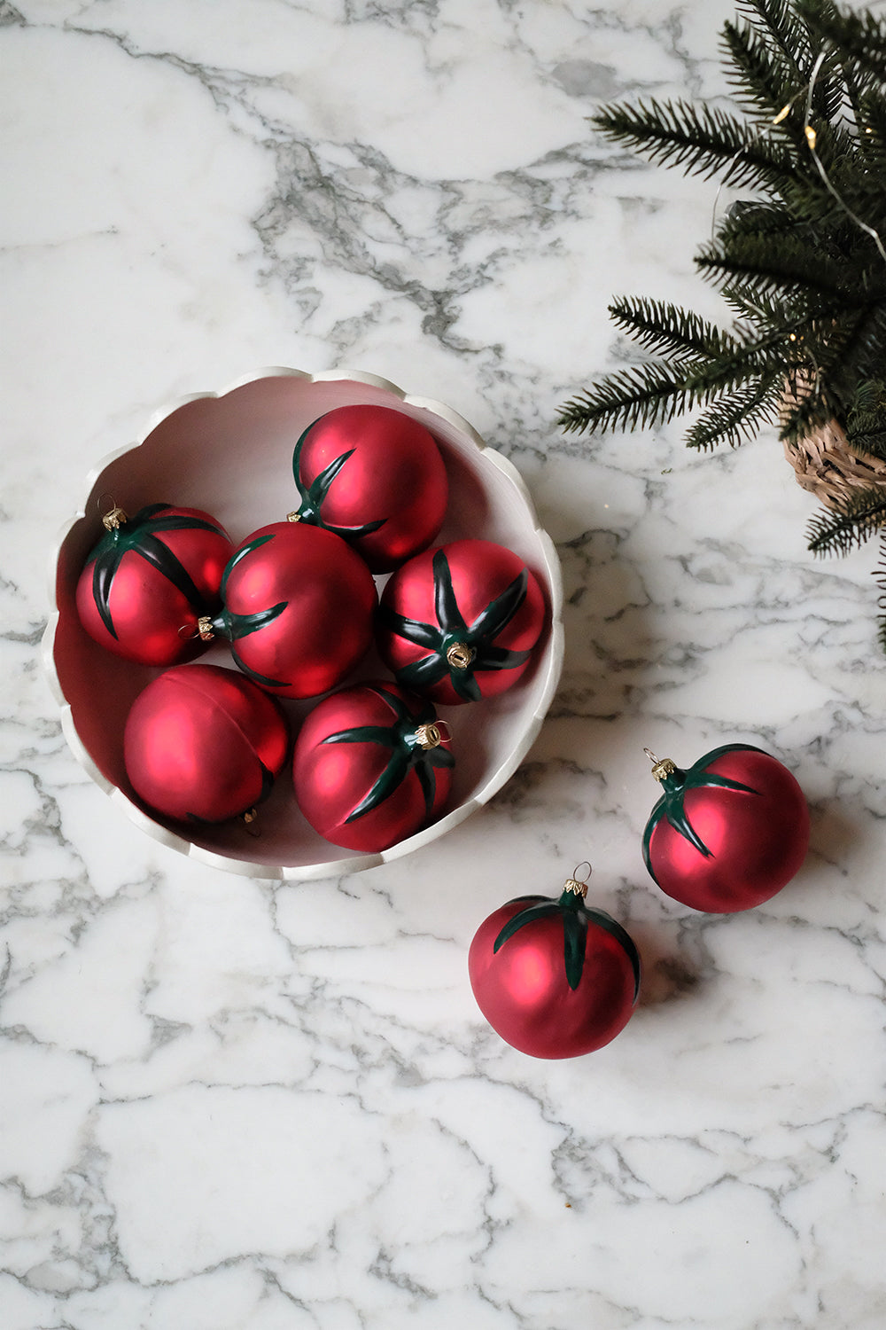 glass tomato ornaments - set of 8