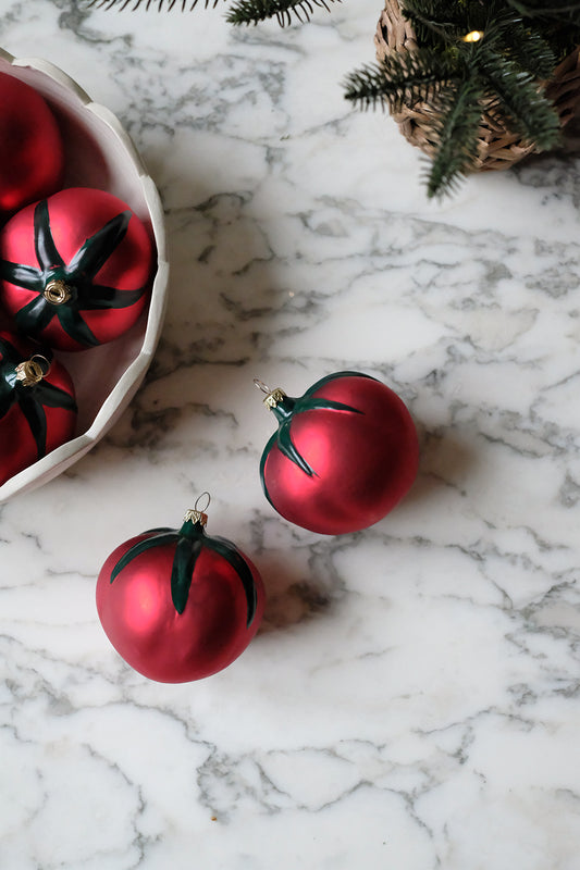 glass tomato ornaments - set of 8