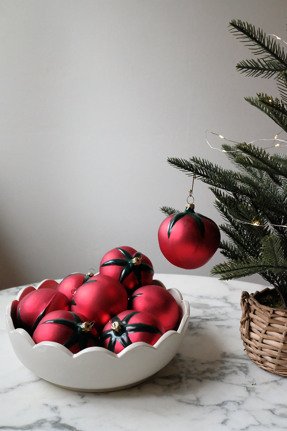 glass tomato ornaments - set of 8