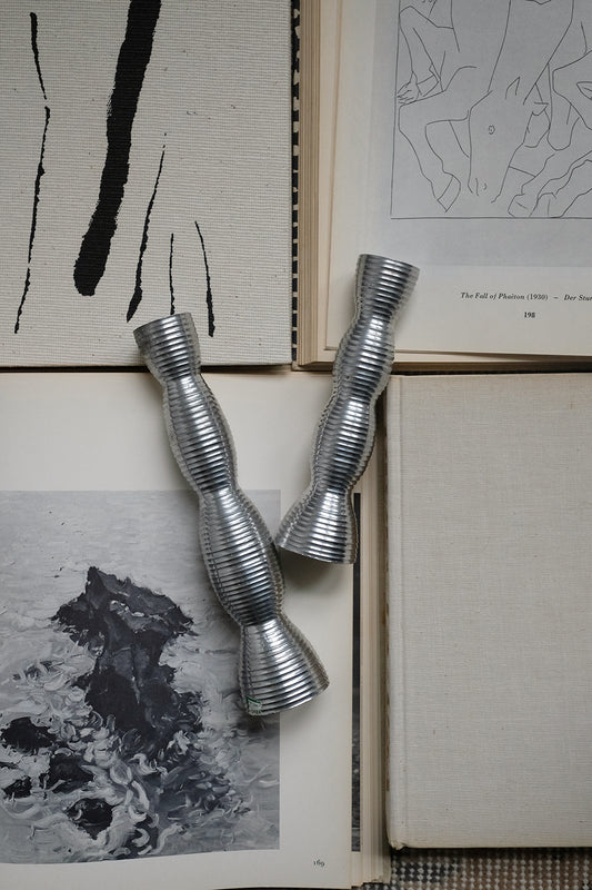 silver metal candlesticks