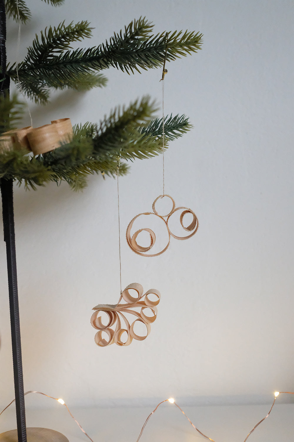 wood shaving ornaments - set of 8