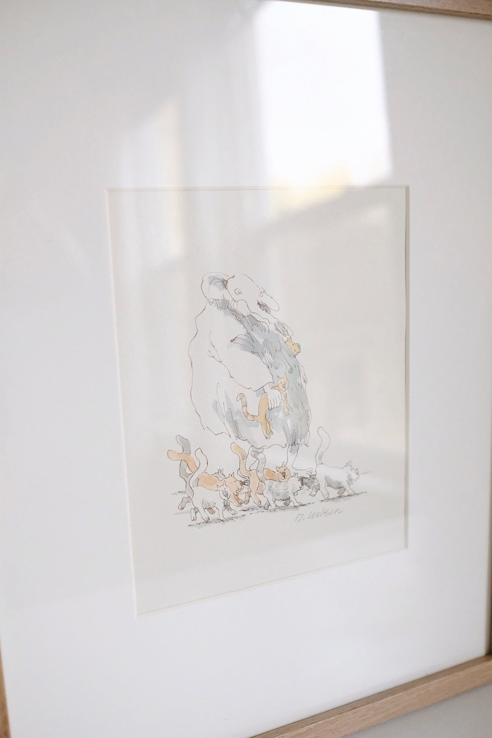 "caturday" original framed drawing