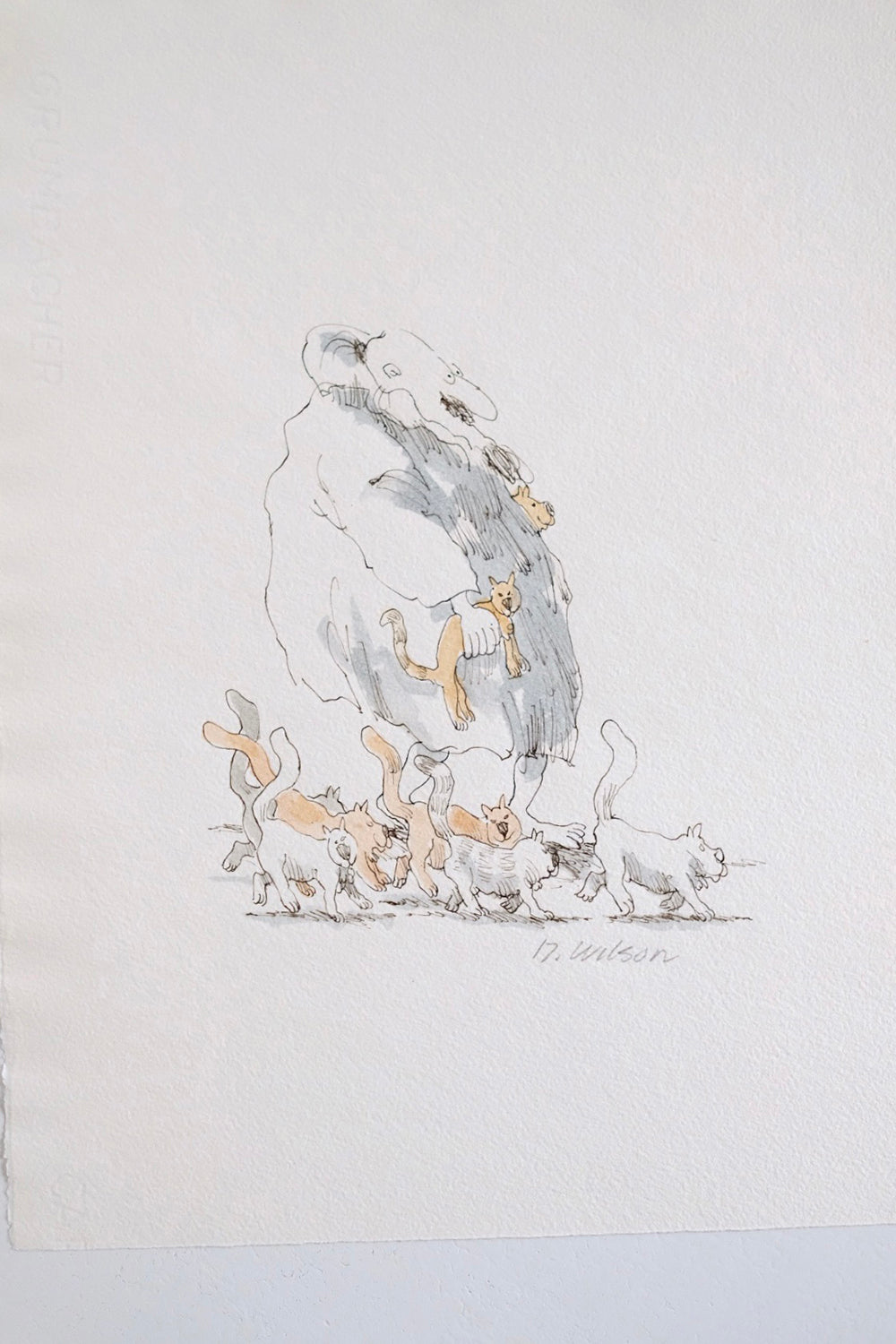 "caturday" original framed drawing