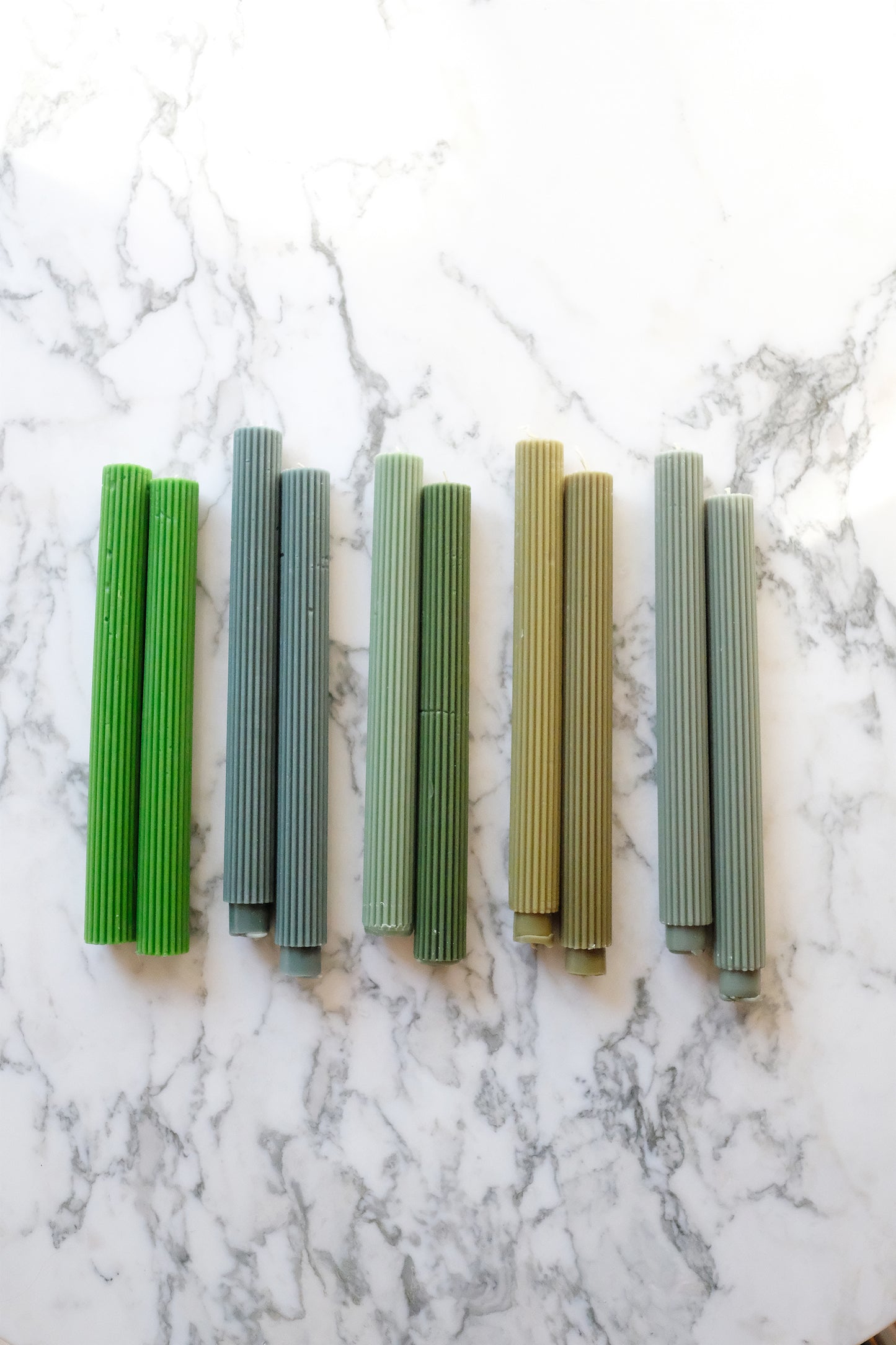 fluted taper candles (mist) - set of 2