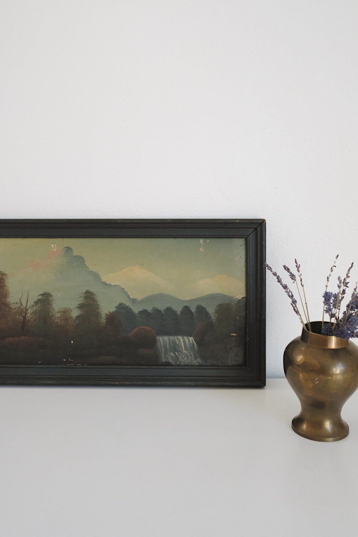 antique mountainside painting