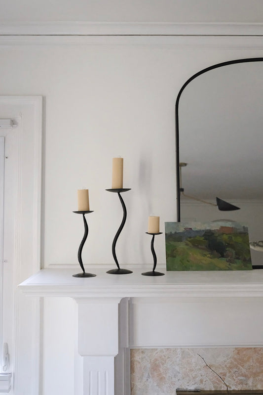 wavy iron candlesticks - set of 3