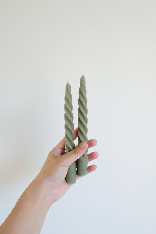 twist beeswax taper candles (sage) - set of 2