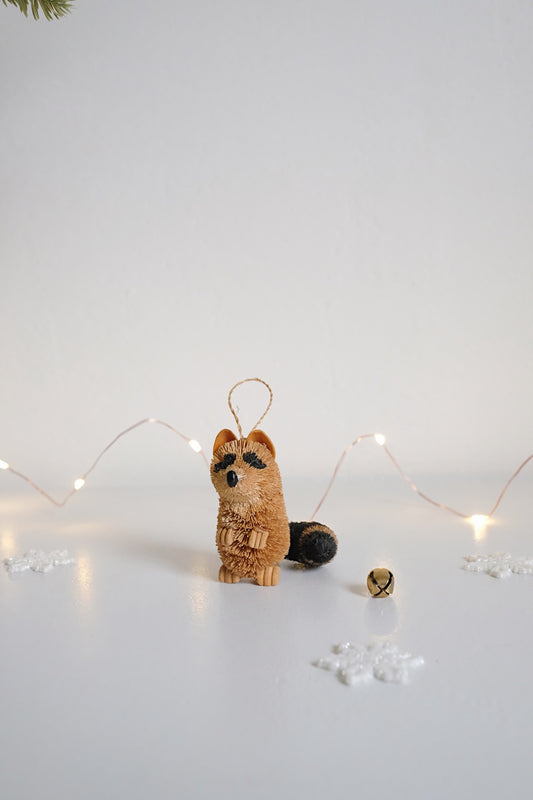 bottlebrush raccoon ornament