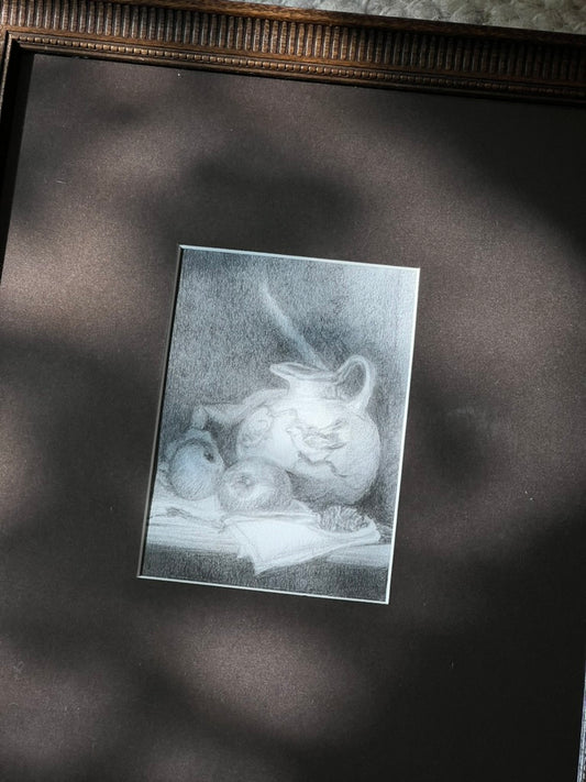 "still life with pitcher and apples"