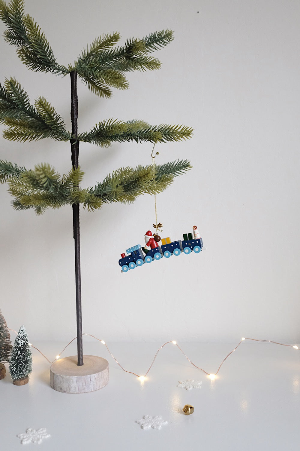 wooden train with Santa ornament