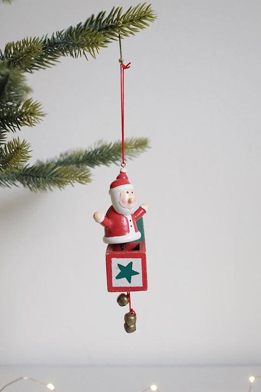 wooden toybox santa ornament