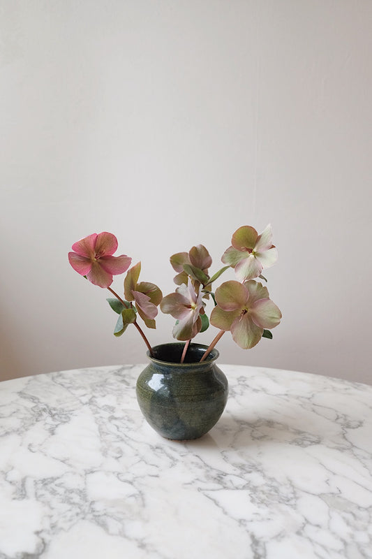 handmade ceramic vase + floral frog