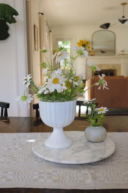 milk glass compote vase with glass flower frog