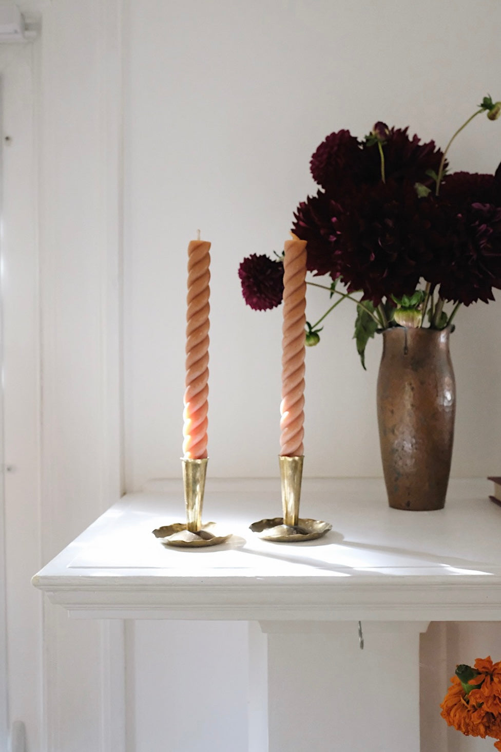 brass skirted candlesticks - set of 2