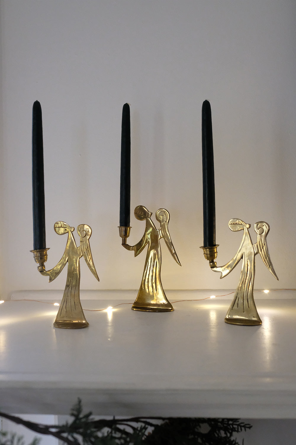 brass angel candlesticks - set of 3