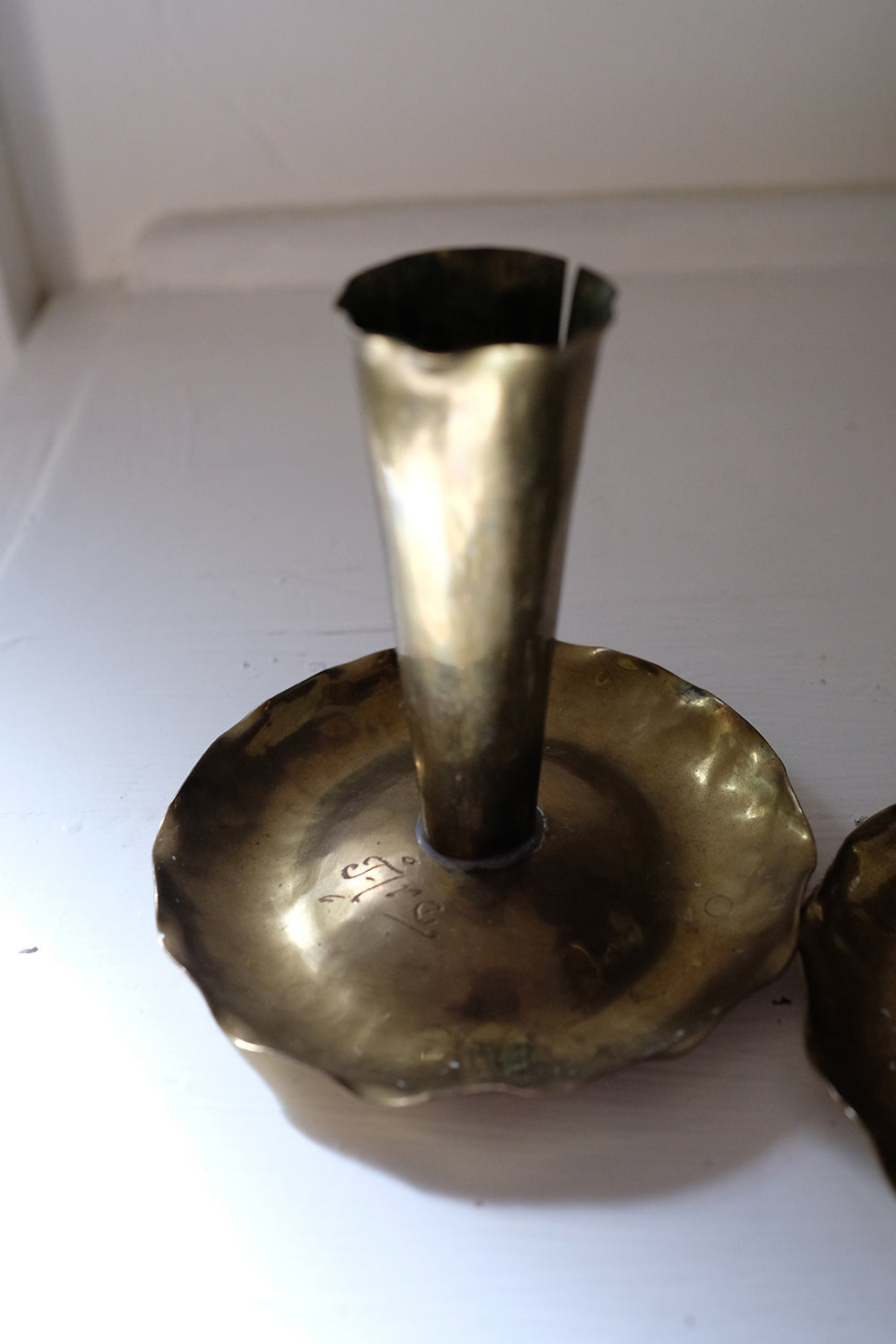 brass skirted candlesticks - set of 2