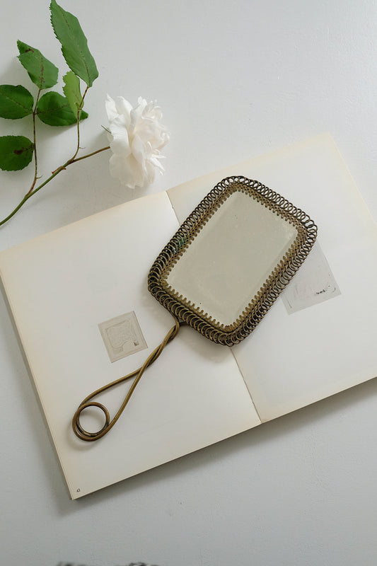 antique brass hand mirror