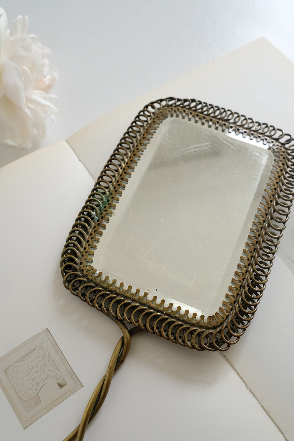 antique brass hand mirror