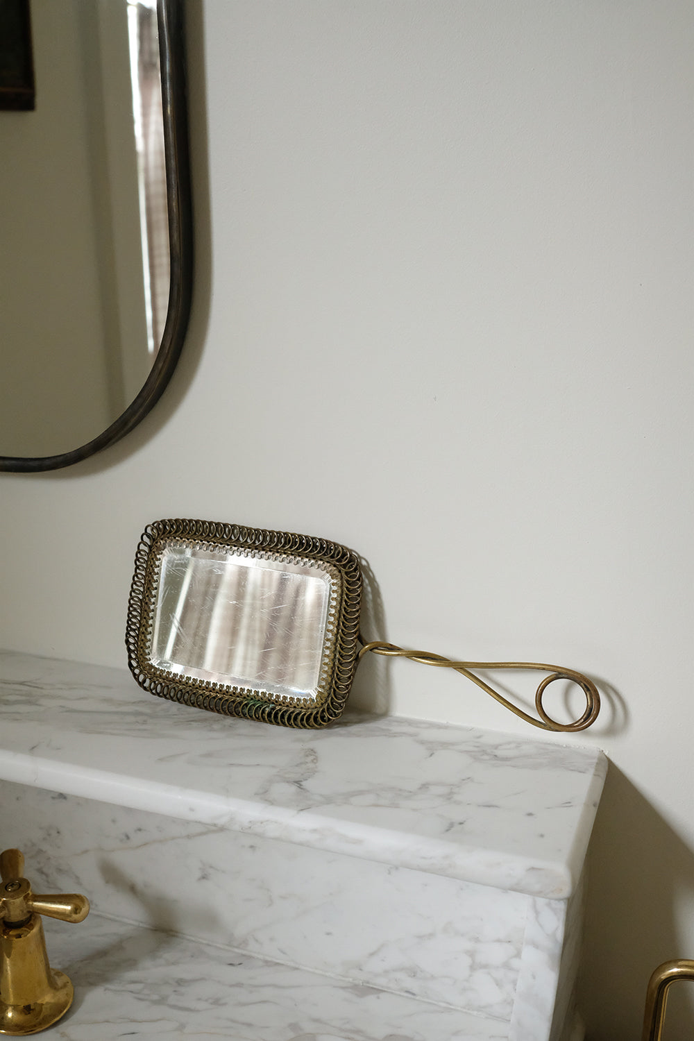 antique brass hand mirror