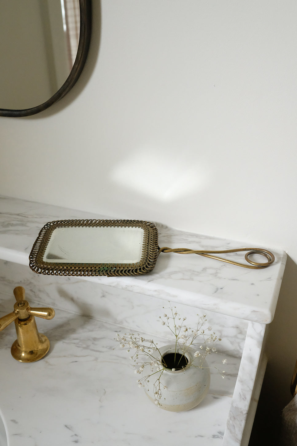 antique brass hand mirror