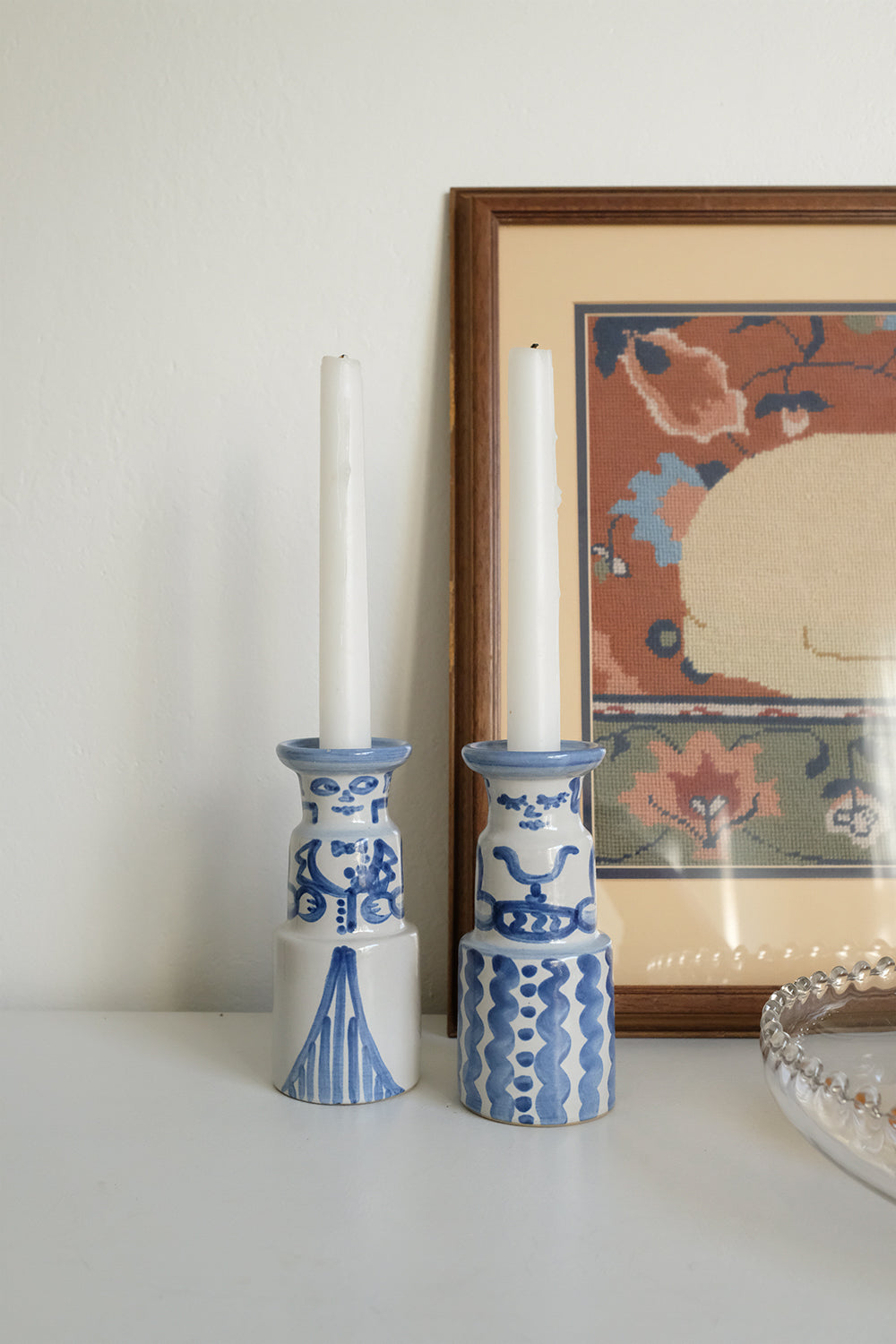 ceramic folk candlesticks - set of 2