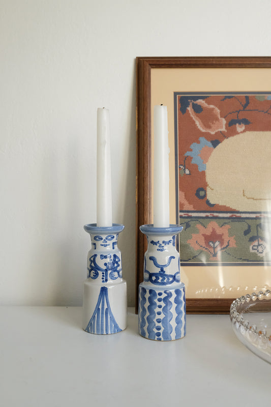 ceramic folk candlesticks - set of 2