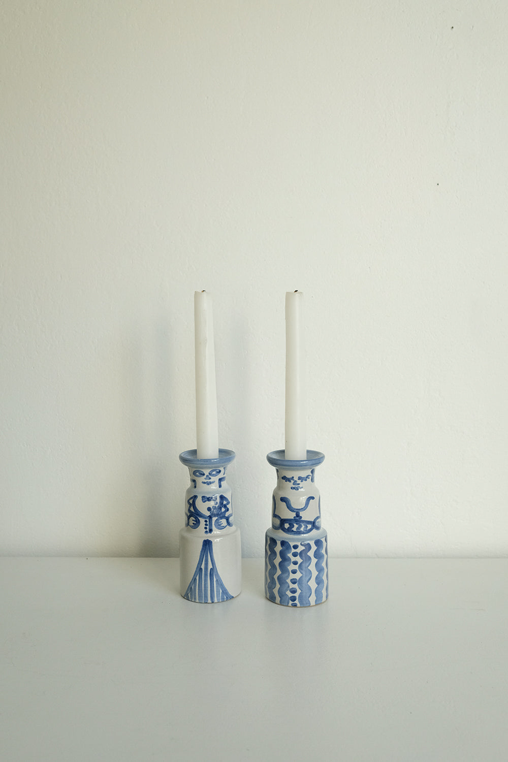 ceramic folk candlesticks - set of 2