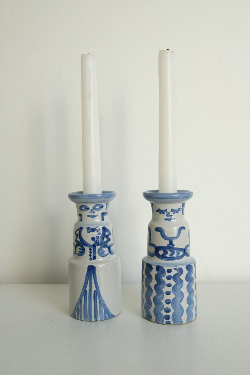 ceramic folk candlesticks - set of 2