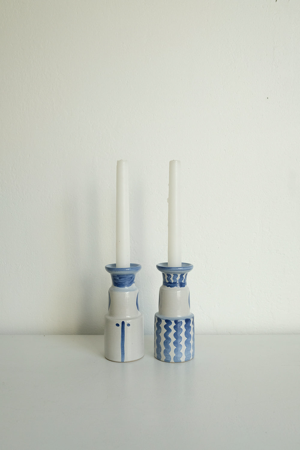 ceramic folk candlesticks - set of 2