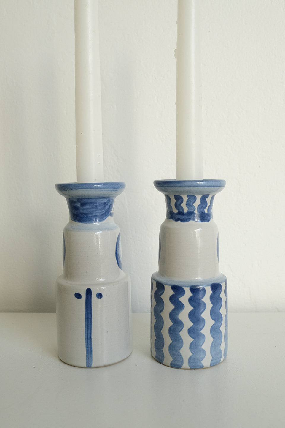 ceramic folk candlesticks - set of 2