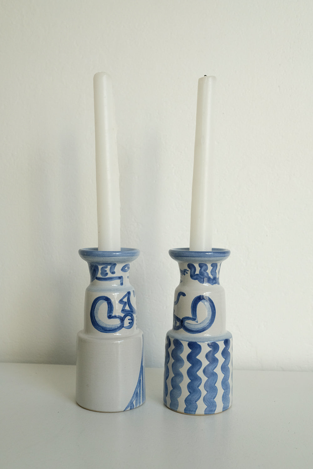 ceramic folk candlesticks - set of 2