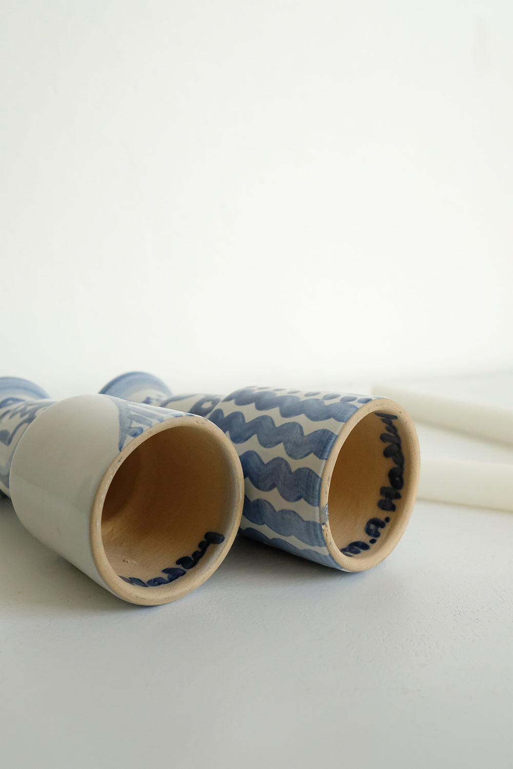 ceramic folk candlesticks - set of 2