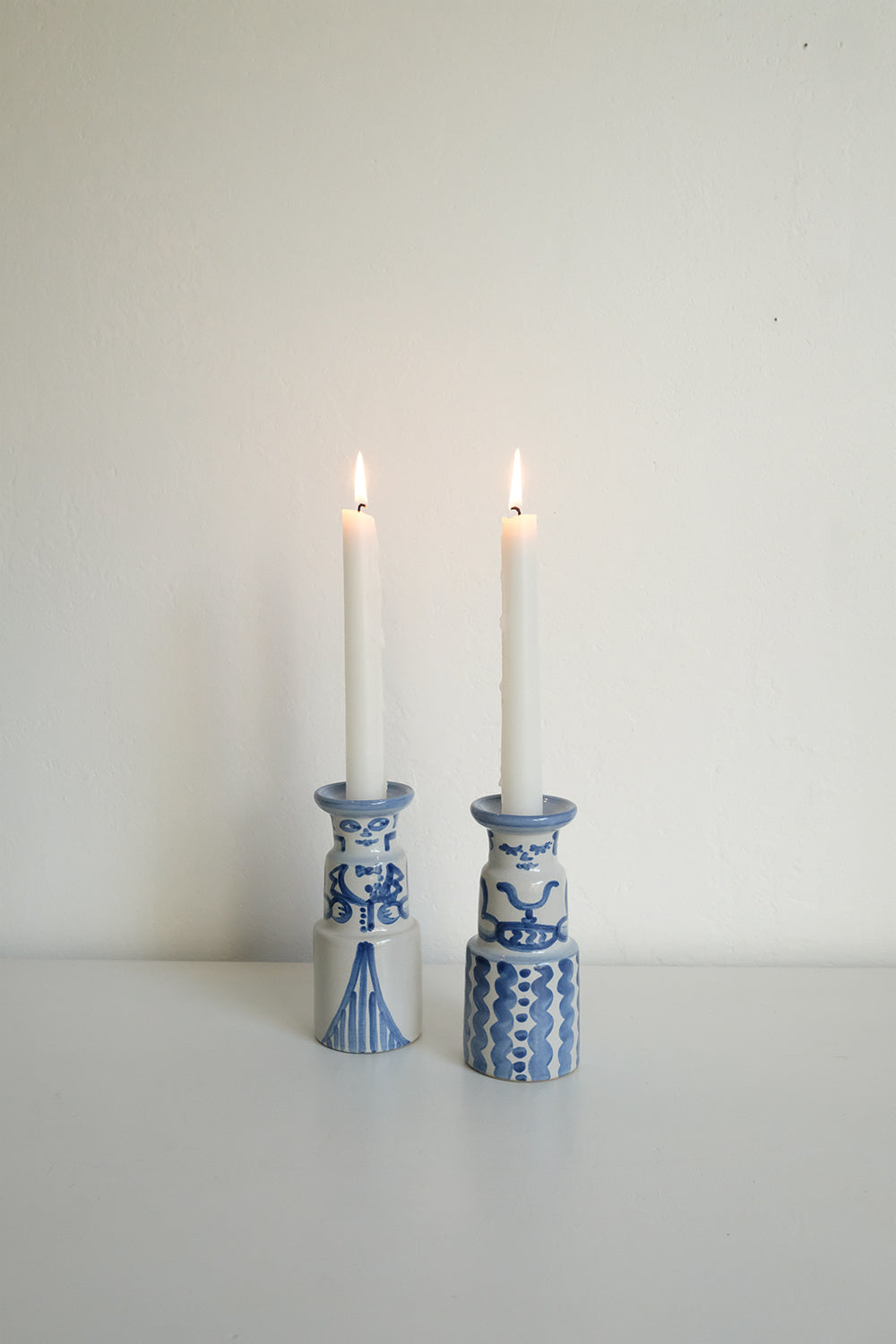 ceramic folk candlesticks - set of 2
