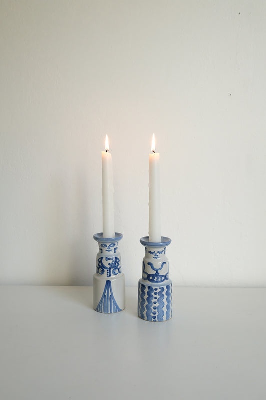 ceramic folk candlesticks - set of 2