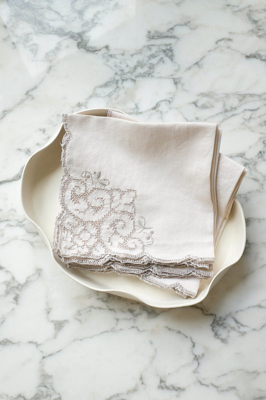 embroidered linen napkins - set of 7