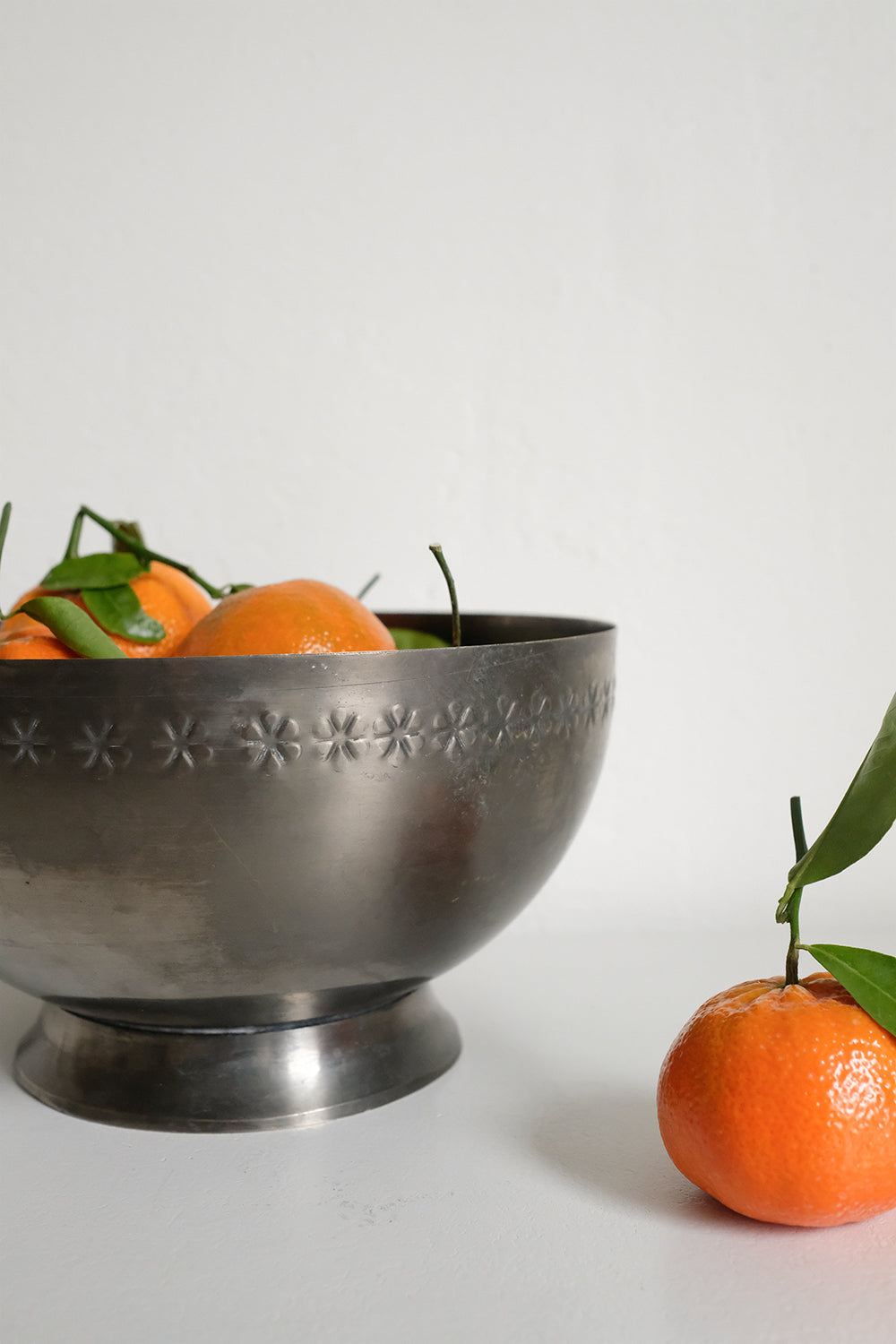pewter floral footed bowl