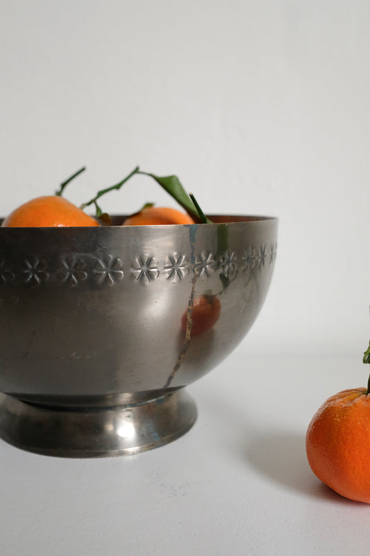 pewter floral footed bowl